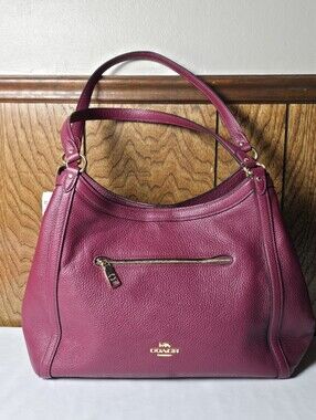 Coach Pebbled Leather Shoulder Bag in Plum